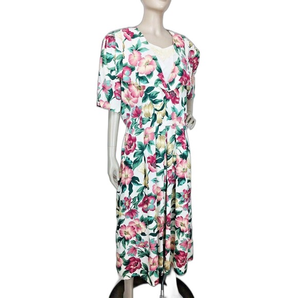 Vintage 80s Spring Floral Cottagecore Colorful Botanical Garden Maxi Dress - Picture 1 of 10
